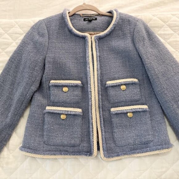 J. Crew Frances Lady Jacket Pale Seascape Maritime Tweed Sz 0 - Picture 1 of 3